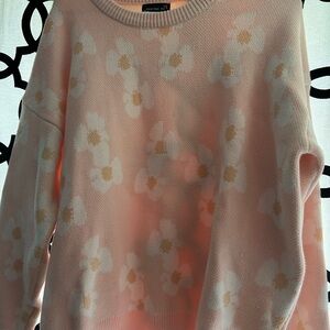 Fighting Eel Zinnia Pastel Pink Floral Sweater